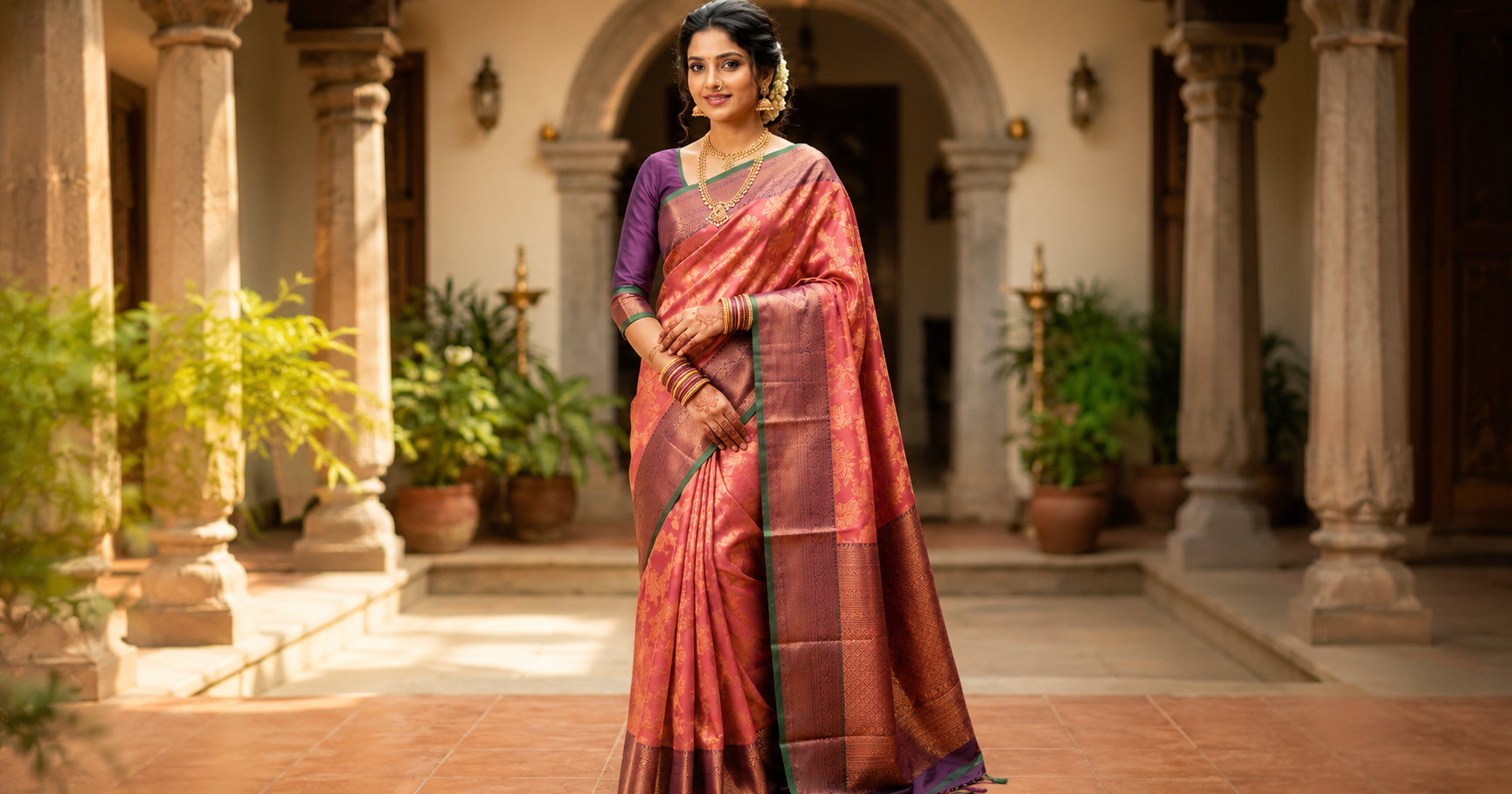 Coral Pink Kanchipuram Silk Saree: The Timeless Bridal & Festive Elegance Every Woman Needs