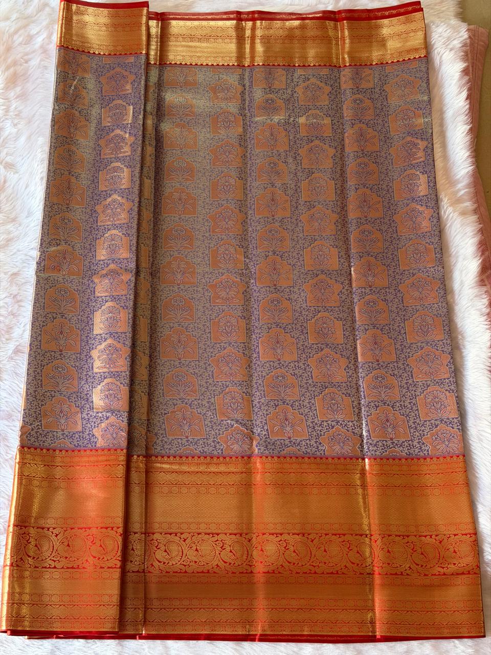 Kanchipuram Tissue Pattu Saree with Contrast Zari Border