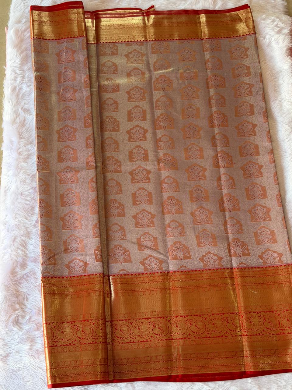 Kanchipuram Silk Saree with Crimson Red and Gold Zari