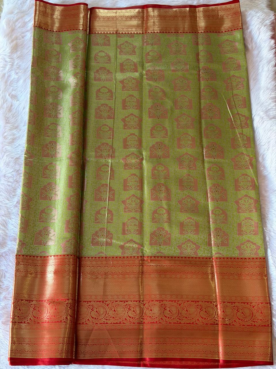 Kanjivaram Bridal Saree Gold Tissue with Contrast Red Border