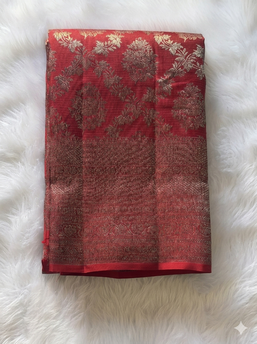 Kanchipuram pure silk saree bridal look - 100% mulberry silk with real zari border and pallu