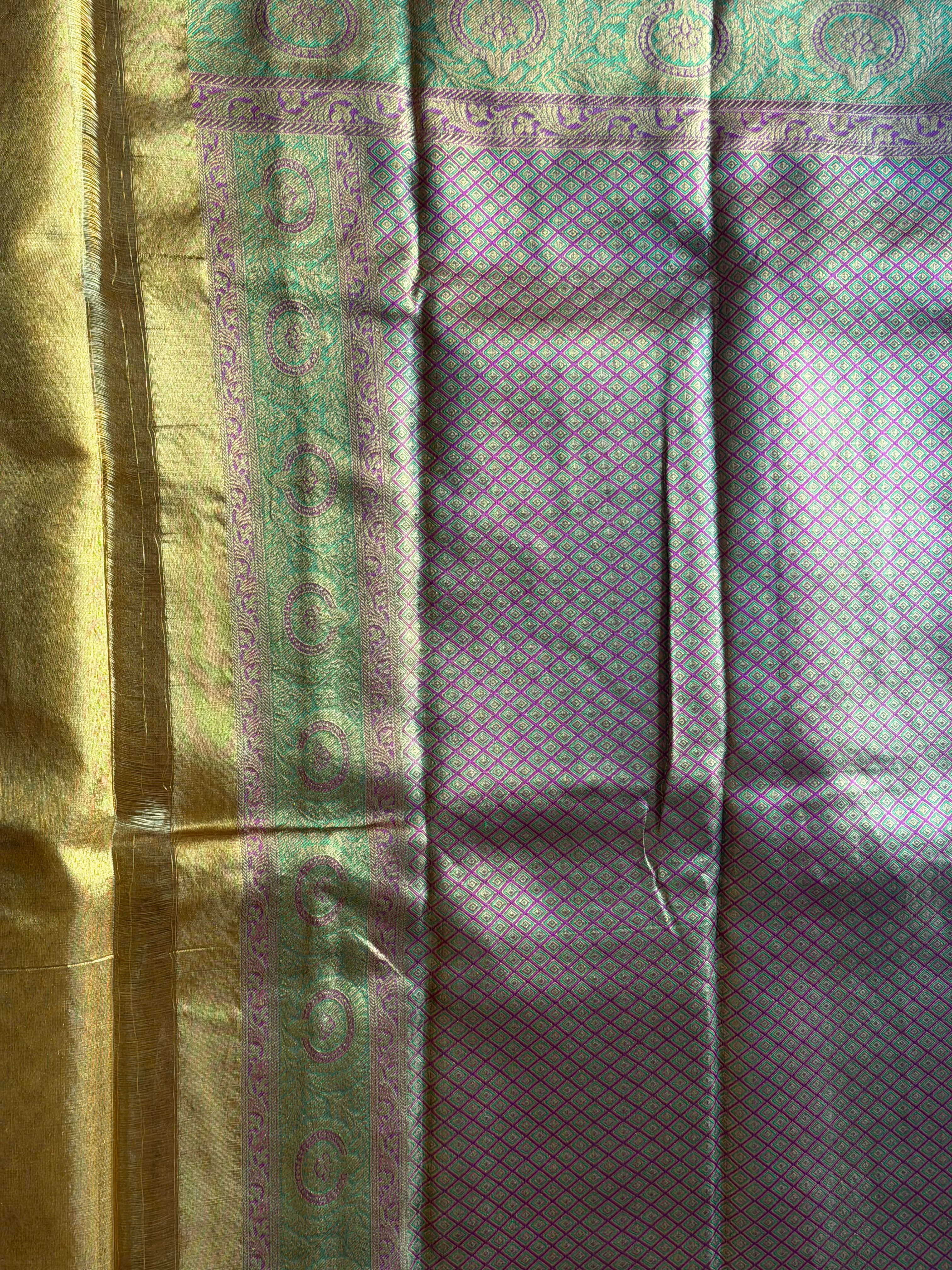Kanchipuram pure silk saree body close-up - 100% genuine mulberry silk texture