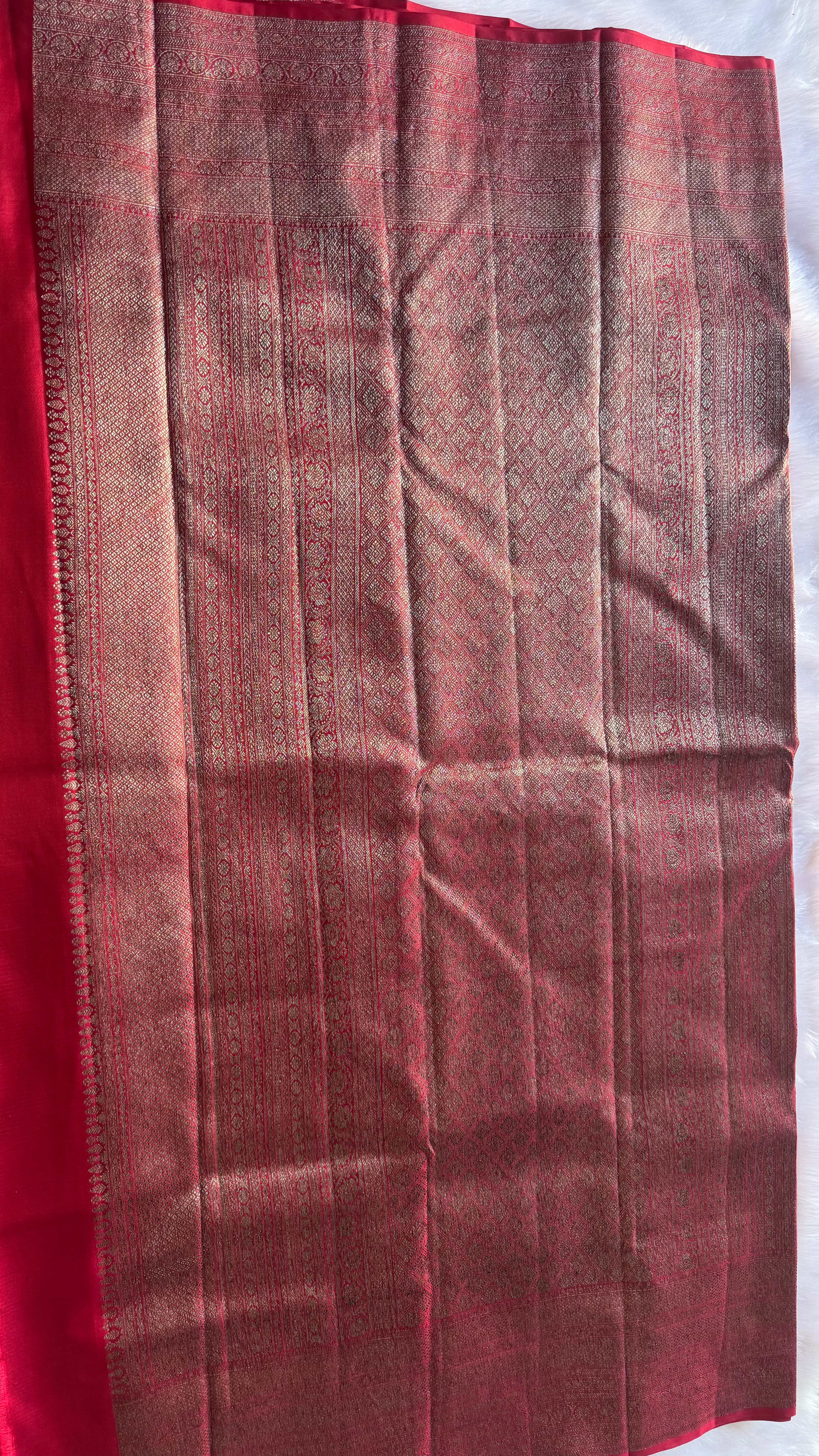 Kanchipuram pure silk saree draped view - signature heaviness and sheen of authentic silk