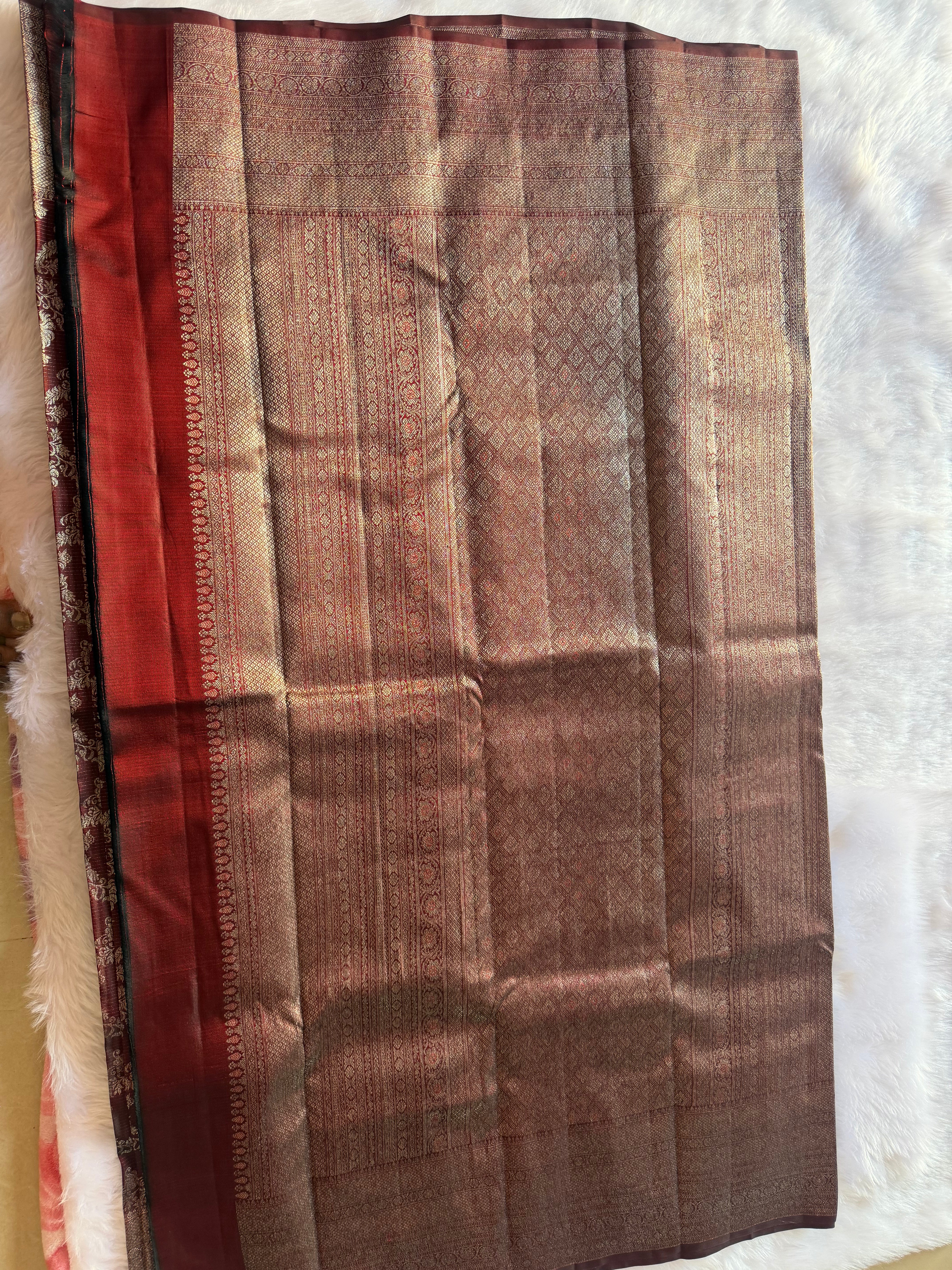Kanchipuram pure silk saree body - genuine mulberry silk with characteristic weight and sheen