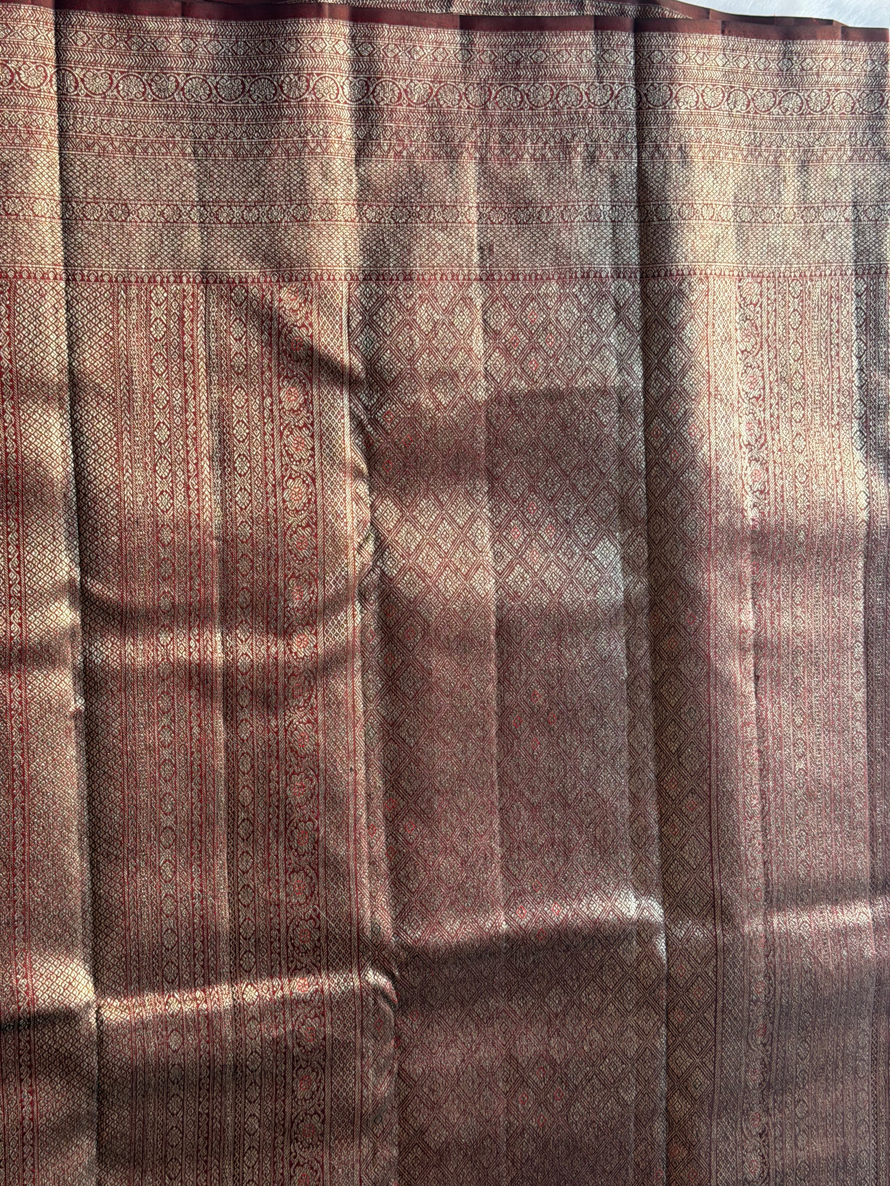 Kanchipuram pure silk saree border close-up - real zari throughout body and border KPPS006