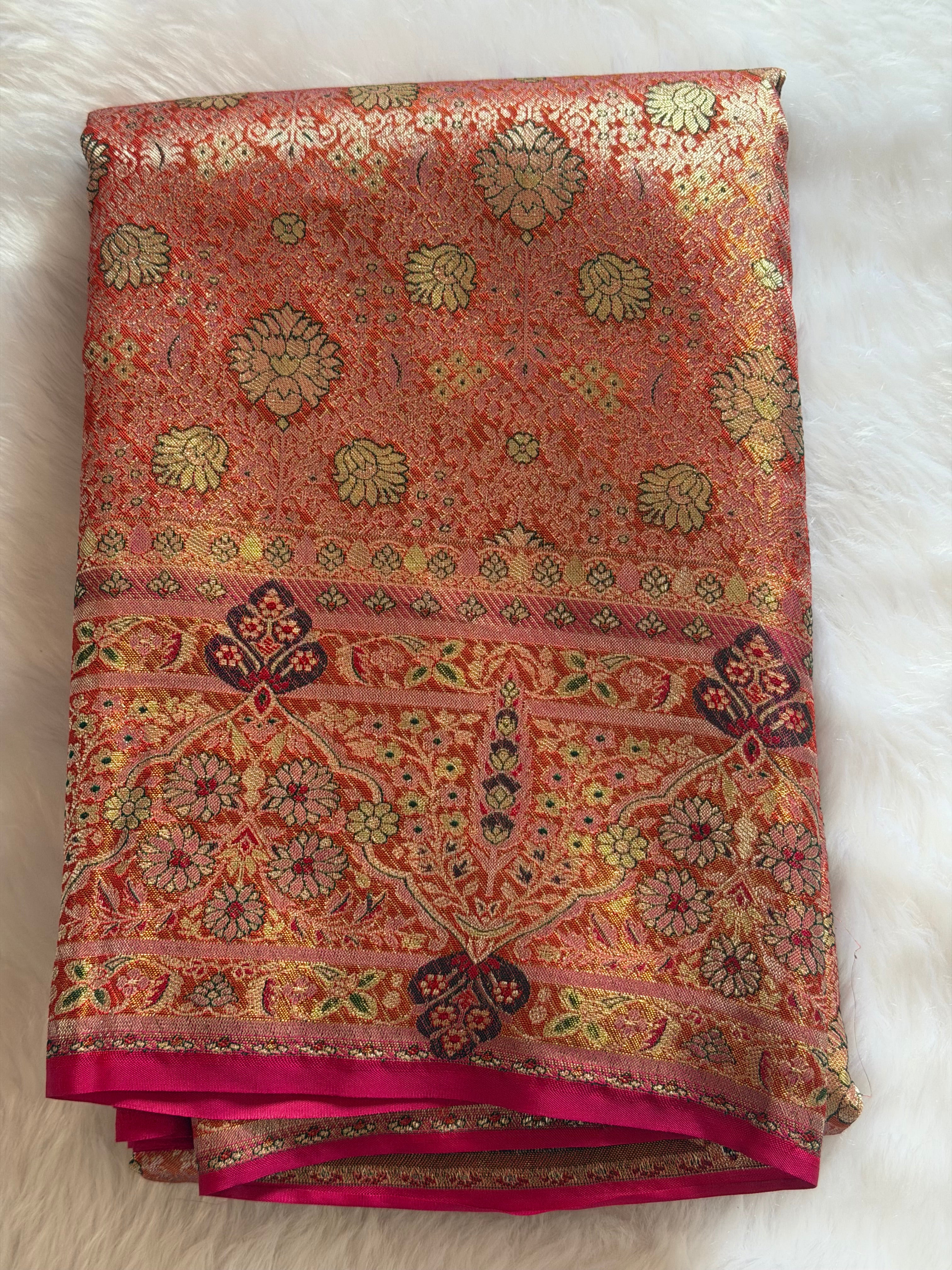 Kanchipuram finest pure silk saree draped view - elaborate grand pallu with the most intricate real zari