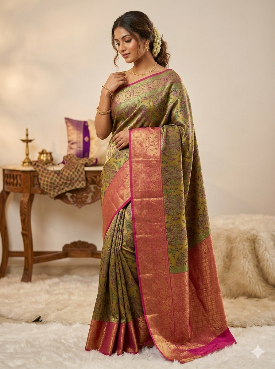 Kanchipuram pure mulberry silk saree with real zari border and grand pallu - KPPS001 - NN Silk Sarees