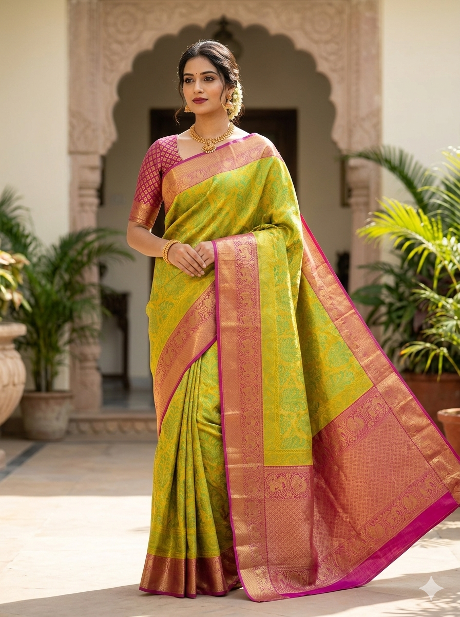 Kanchipuram pure mulberry silk saree with grand pallu bridal collection - KPPS004 - NN Silk Sarees